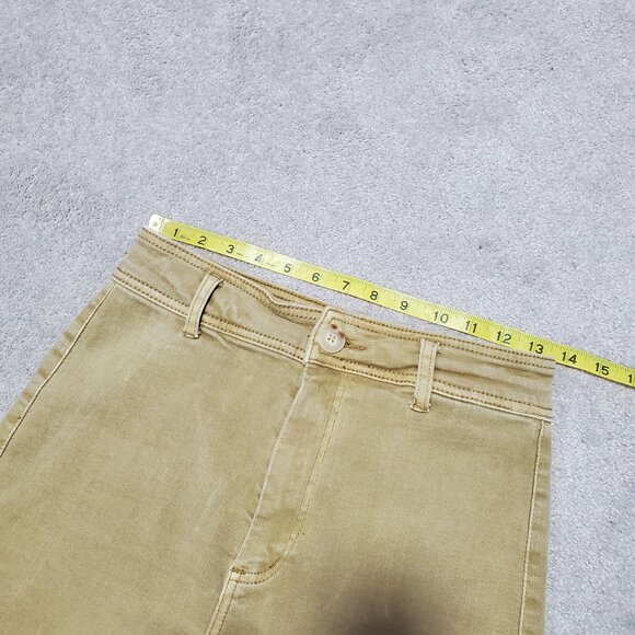 OAT NYC High-Rise Wide Leg 27" Jeans Raw Hem Stretch Neutral Gold Tan Women's 28 - Picture 11 of 16